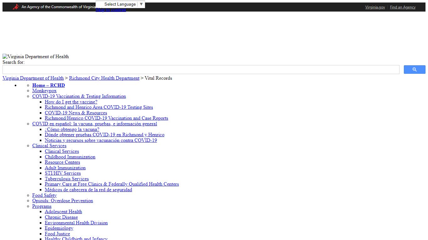 Vital Records - Richmond City Health Department
